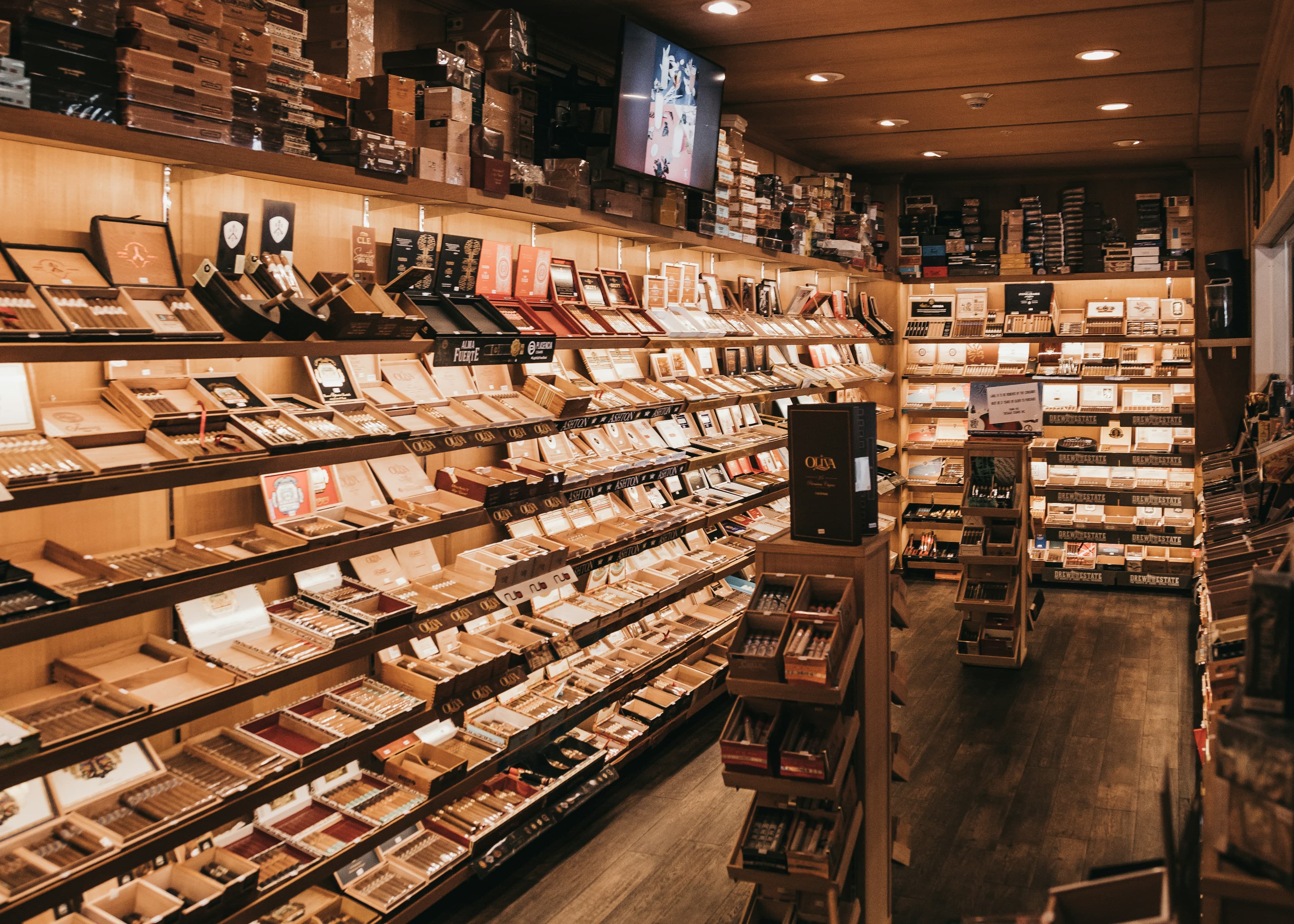 Premium cigar lounge with rich wood and leather